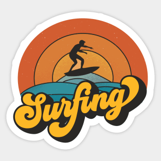 Surfing Sea and Sun Summer retro Vintage Art Sticker